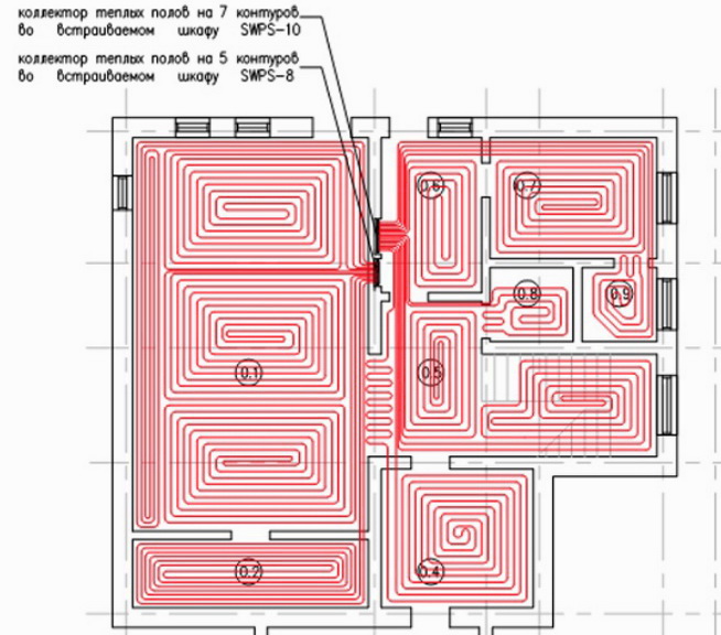 Схема размещения трубопровода в комнатах