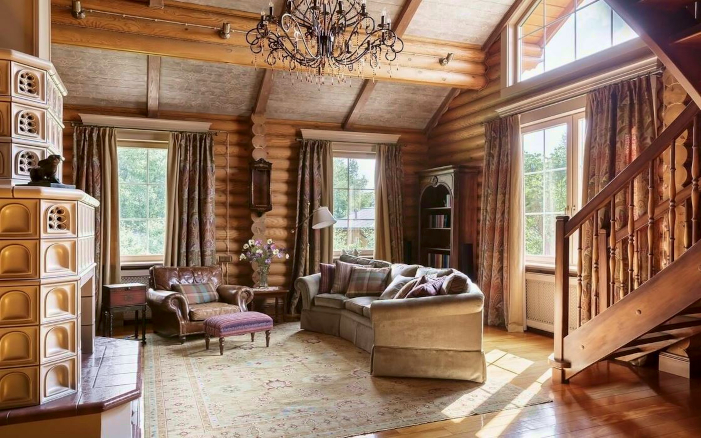 Красивый интерьер в деревянном доме